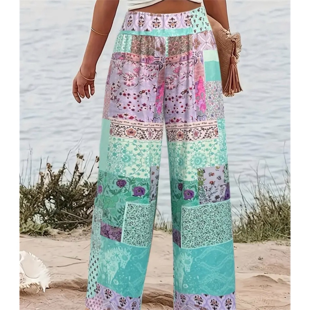 Women's Casual Pull-On Pants Floral Patchwork Print Size M/L 8/10